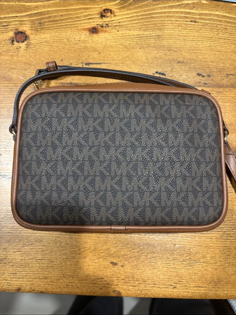 Michael Kors Brown and Dark Brown MK Logo Messenger Bag